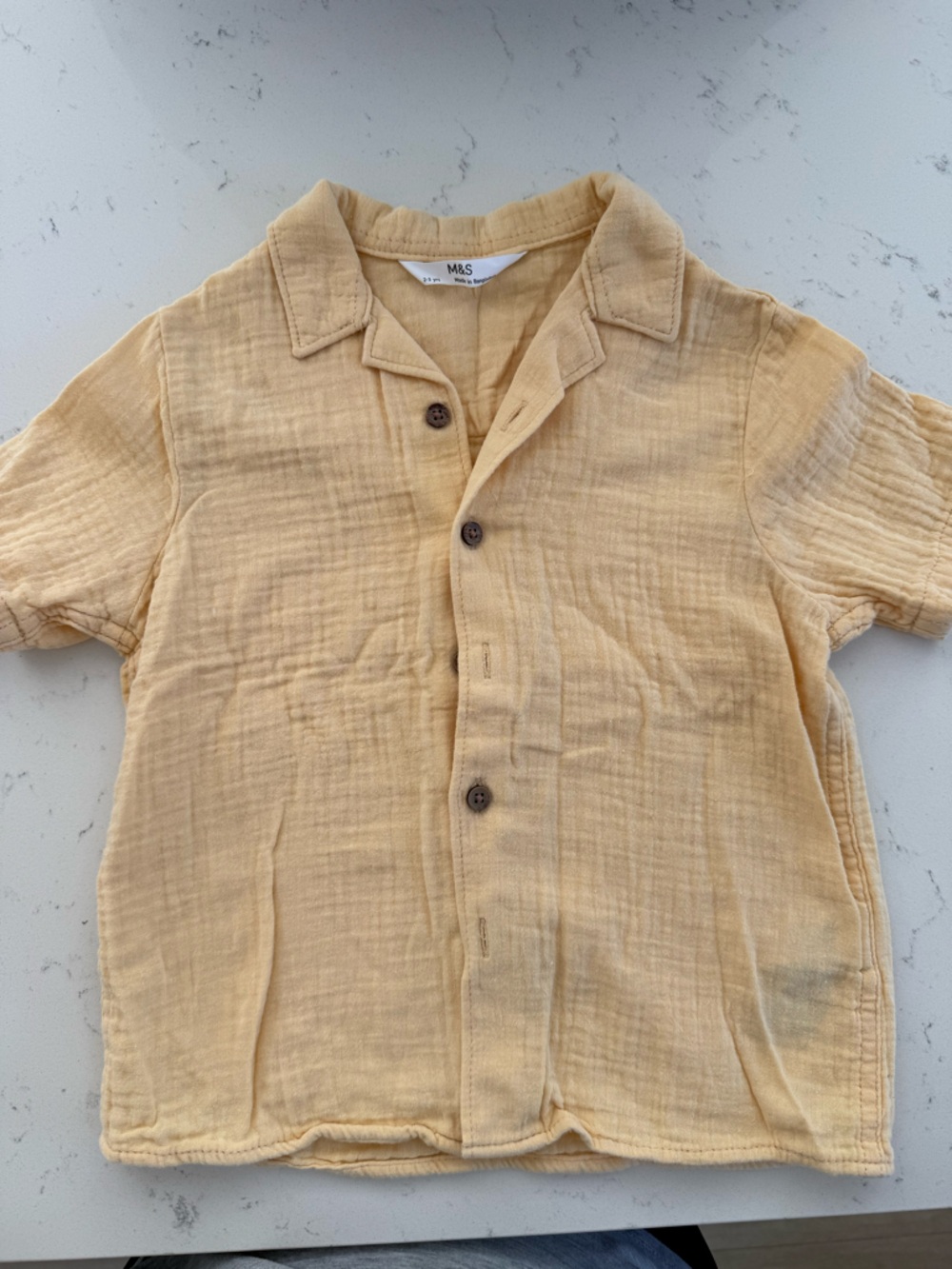 M&S Short Sleeve Button-Up Shirt in Light Orange/Yellow